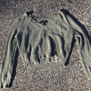 cropped army green sweater